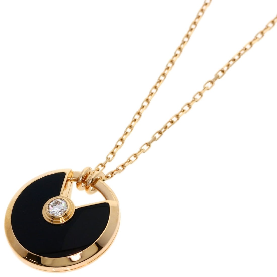Cartier Amulette de Onyx Diamond Necklace 18K Pink Gold Women's CARTIER: --- Catalog ---Category: SizePendant Size: 17mm x 17mm / 0.66'' x 0.66''Neck Circumference: 59 cm / 23.22''Category: DesignStone: Diamond, OnyxGender: WomenMaterial: Pink gold (18K)Necklace Type: Neck