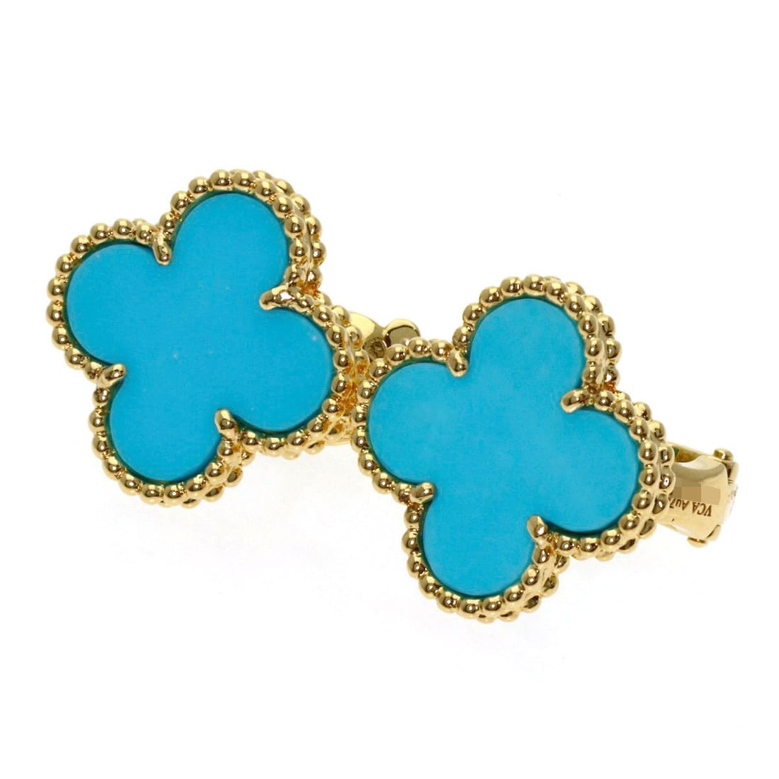 Van Cleef & Arpels Vintage Alhambra Turquoise Earrings, 18K Yellow Gold, Women's (1 of 6)