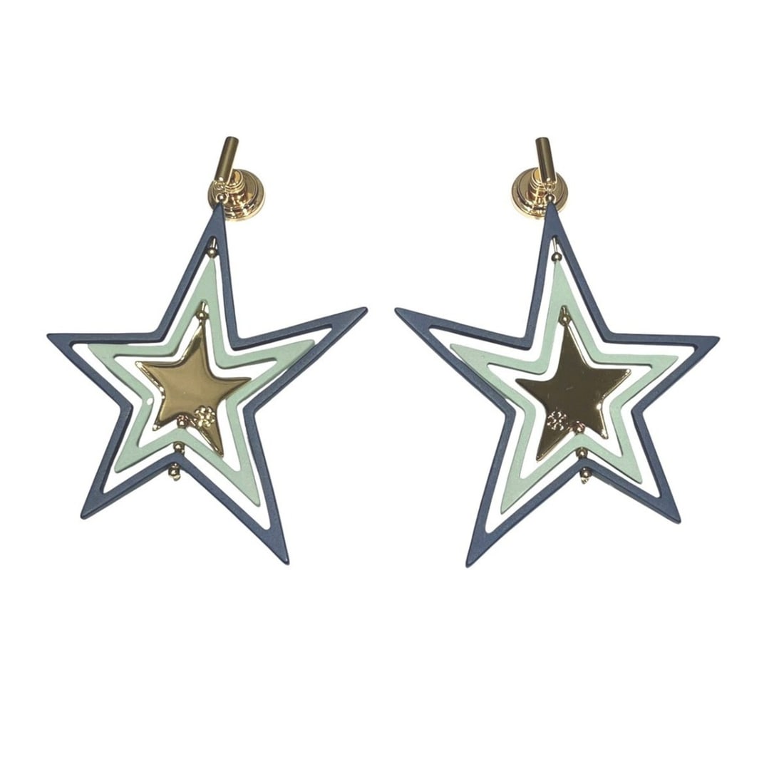 Tory Burch star-shaped dangling earrings. Total weight: 25.4g.: --- Catalog ---Category: SizeWeight: 25.4g / 0.89oz.Size (HxWxD): 75.00mm x 51.00mm / 2.95'' x 2.01''Category: DesignType: Drop earringsGender: WomenCategory: GeneralBrand: Tory Burch--- Item List ---