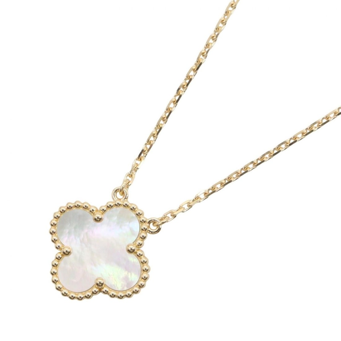 Van Cleef & Arpels Vintage Alhambra Mother-of-Pearl Necklace, 18K (Yellow Gold), Mother-of-Pearl,: --- Catalog ---Category: SizePendant Size: 15mm x 15mm / 0.59'' x 0.59''Neck Circumference: 37 cm - 41.5 cm / 14.56'' - 16.33''Category: DesignColor: Gold, WhiteGender: WomenMaterial: Yellow gold (18K
