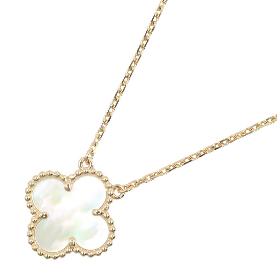 Van Cleef & Arpels Vintage Alhambra Mother-of-Pearl Necklace, 18K (Yellow Gold), Mother-of-Pearl,: --- Catalog ---Category: SizePendant Size: 15mm x 15mm / 0.59'' x 0.59''Neck Circumference: 37 cm - 41.5 cm / 14.56'' - 16.33''Category: DesignColor: Gold, WhiteGender: WomenMaterial: Yellow gold (18K