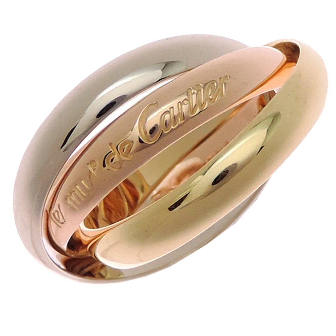 Cartier #53 750 Three-Color Trinity Women's/Men's Ring in Pink Gold: --- Catalog ---Category: SizeJP Size: 13US Size: 6.5Category: DesignType: Band ringGender: Men,WomenMaterial: Pink gold (18K), White gold (18K), Yellow gold (18K)Category: GeneralBrand: Cartier---