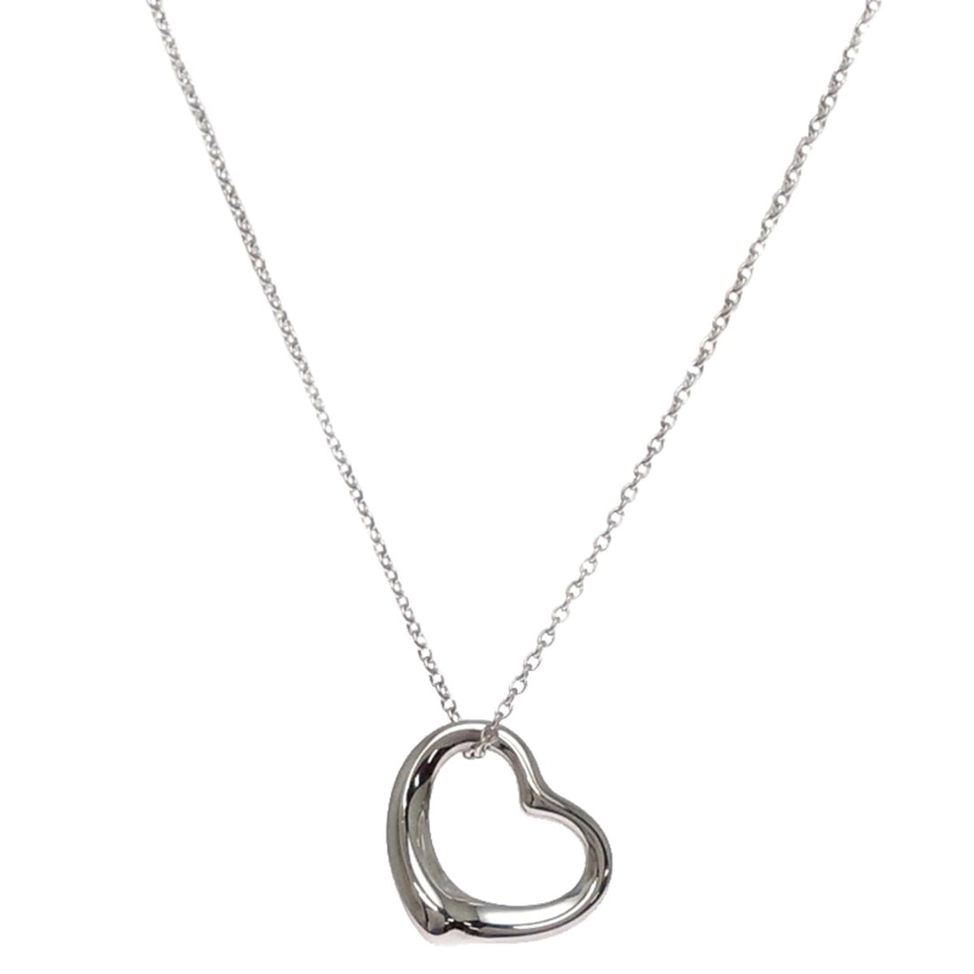 Tiffany & Co. Elsa Peretti Open Heart Women's Necklace, Sterling Silver 925: --- Catalog ---Category: SizePendant Size: 13.2mm x 15.3mm / 0.51'' x 0.6''Neck Circumference: 44 cm / 17.32''Category: DesignGender: WomenMaterial: Silver 925Necklace Type: NecklaceCategory: