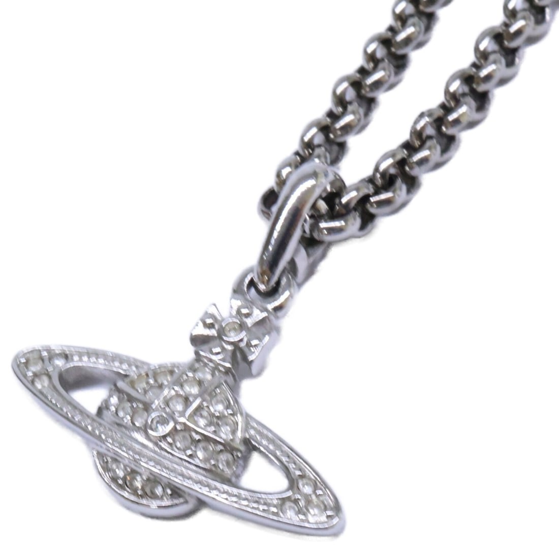 Vivienne Westwood Orb Rhinestone Chain Necklace, Silver, Women's: --- Catalog ---Category: SizePendant Size: 20mm x 26mm / 0.78'' x 1.02''Neck Circumference: 45.5 cm / 17.91''Category: DesignColor: SilverStone: RhinestoneGender: WomenMaterial: MetalNecklace Type: