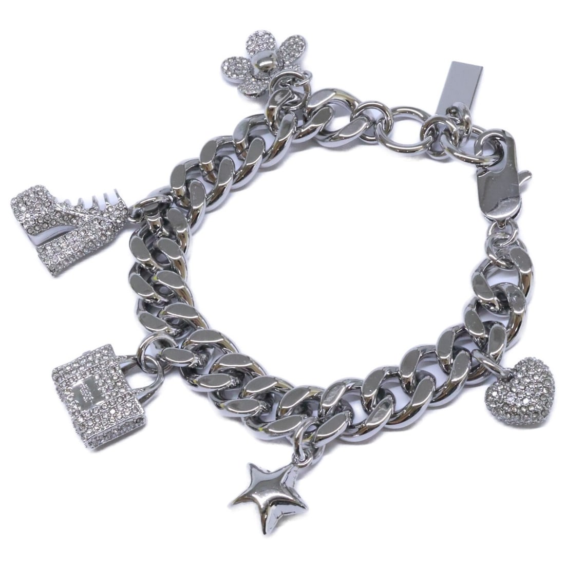 MARC JACOBS 2R3JBR001J81-059 THE PAVE MINI ICON CHARM BRACELET (Silver, Women's): --- Catalog ---Category: SizeLength: 21cm / 8.26''Category: DesignType: Charm braceletColor: SilverGender: WomenMaterial: MetalCategory: GeneralBrand: Marc Jacobs--- Item List ---Section: