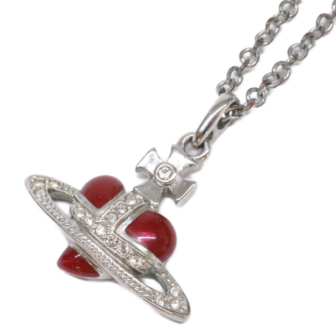 Vivienne Westwood New Diamante Heart Pendant Necklace, Silver, Red, Women's: --- Catalog ---Category: SizePendant Size: 28mm x 24mm / 1.1'' x 0.94''Neck Circumference: 41 cm / 16.14''Category: DesignColor: Red color, SilverGender: WomenMaterial: MetalNecklace Type: