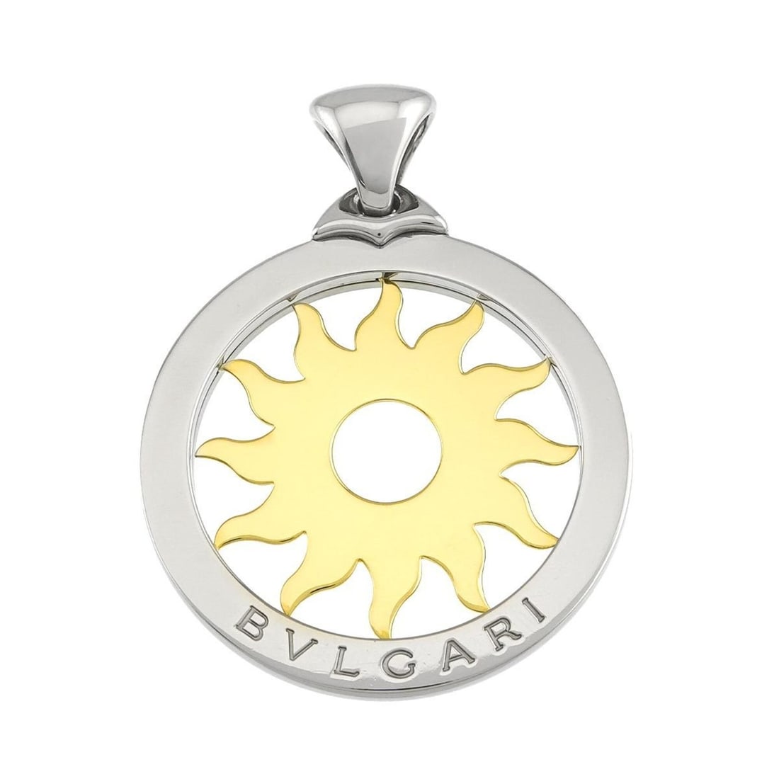 Bulgari BVLGARI Tondo Sun Pendant Top 18K Yellow Gold 750 Stainless Steel: --- Catalog ---Category: SizePendant Size: 59.5mm x 43.3mm / 2.34'' x 1.7''Category: DesignGender: WomenMaterial: Stainless steel, Yellow gold (18K)Necklace Type: PendantCategory: GeneralBrand: Bvlgar