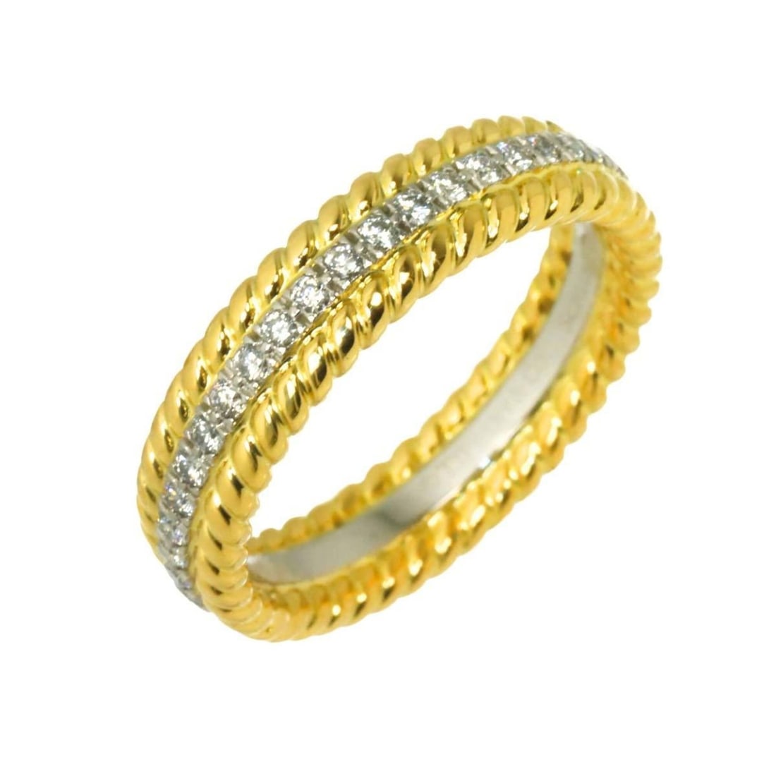 Tiffany & Co. Jean Schlumberger Rope 2-Row Ring with Diamonds, 18K Yellow Gold (YG) and Platinum: --- Catalog ---Category: SizeJP Size: 9US Size: 5Category: DesignType: Band ringGender: WomenMaterial: Platinum 950, Yellow gold (18K)Category: GeneralBrand: Tiffany--- Item List ---Section: Condition