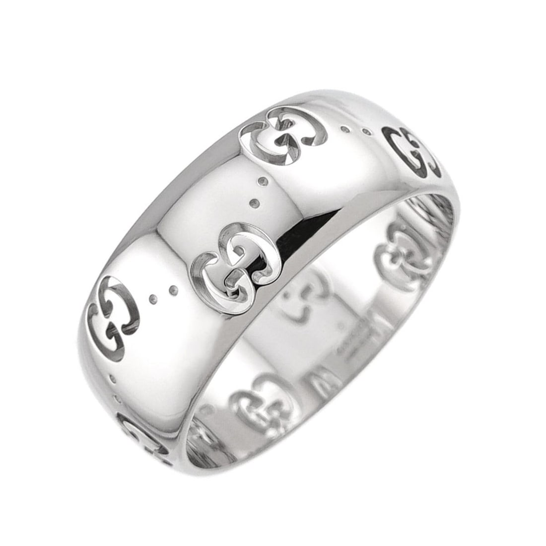 Gucci Icon Ring #19, 18K White Gold (750).: --- Catalog ---Category: SizeJP Size: 19US Size: 9.5Category: DesignType: Band ringGender: Women,MenMaterial: White gold (18K)Category: GeneralBrand: Gucci--- Item List ---Section: ConditionRanking: R