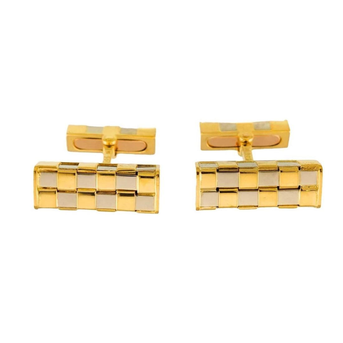 Van Cleef & Arpels Cufflinks, 18K Yellow Gold (YG) and White (WG), 750.: --- Catalog ---Category: SizeSize (HxWxD): 7.60mm x 20.60mm / 0.30'' x 0.81''Category: DesignType: CufflinksGender: MenMaterial: White gold (18K), Yellow gold (18K)Category: GeneralBrand: Van Cleef & 