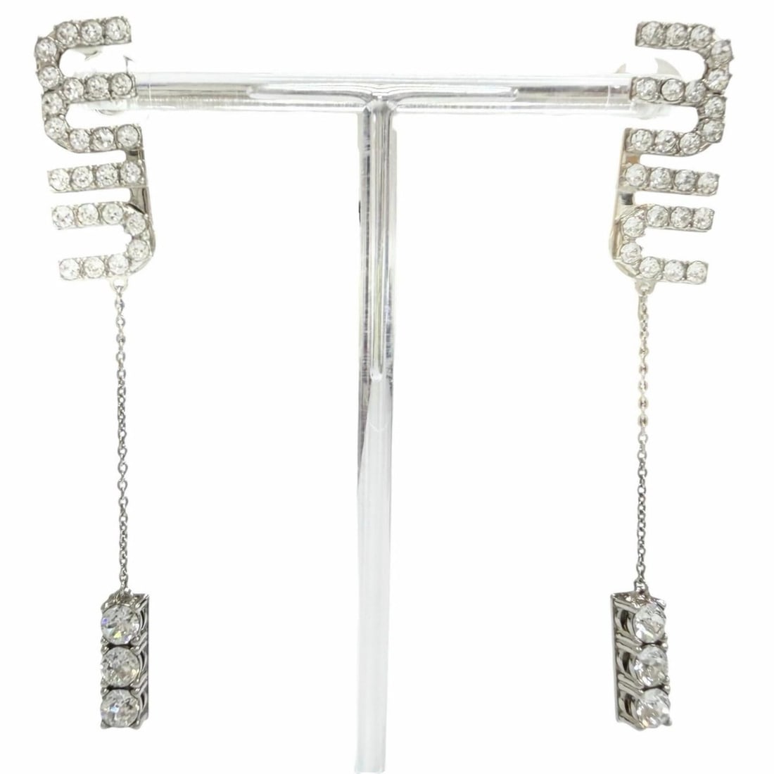 Miu Miu MIUMIU 5JO661 Crystal Charm Earrings with Rhinestones, Pair, Current Model, Silver, Women's,: --- Catalog ---Category: SizeSize (HxWxD): 93.00mm x 13.00mm / 3.66'' x 0.51''Category: DesignType: Stud earringsColor: SilverGender: WomenCategory: GeneralBrand: Miu Miu--- Item List ---Section: Cond