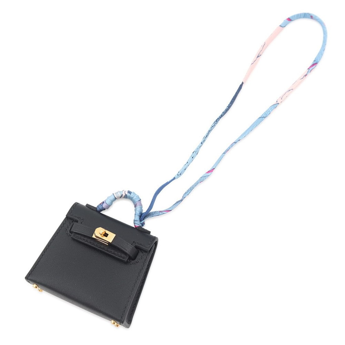 Hermes accessory bag charm Kelly Twilly black Tadelakt silk U stamp HERMES: --- Catalog ---Category: SizeSize (HxWxD): 75.00mm x 65.00mm / 2.95'' x 2.56''Category: DesignType: Handbag charmColor: BlackGender: Women,MenMaterial: Silk, Tadelakt leatherCategory: GeneralBrand: He