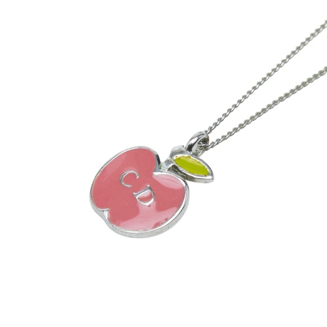 Christian Dior Dior Apple Motif Necklace, Silver and Pink Metal, Women's.: --- Catalog ---Category: SizePendant Size: 20.5mm x 14.3mm / 0.8'' x 0.56''Neck Circumference: 44.5 cm / 17.51''Category: DesignColor: Pink, SilverGender: WomenMaterial: MetalNecklace Type: NecklaceCa
