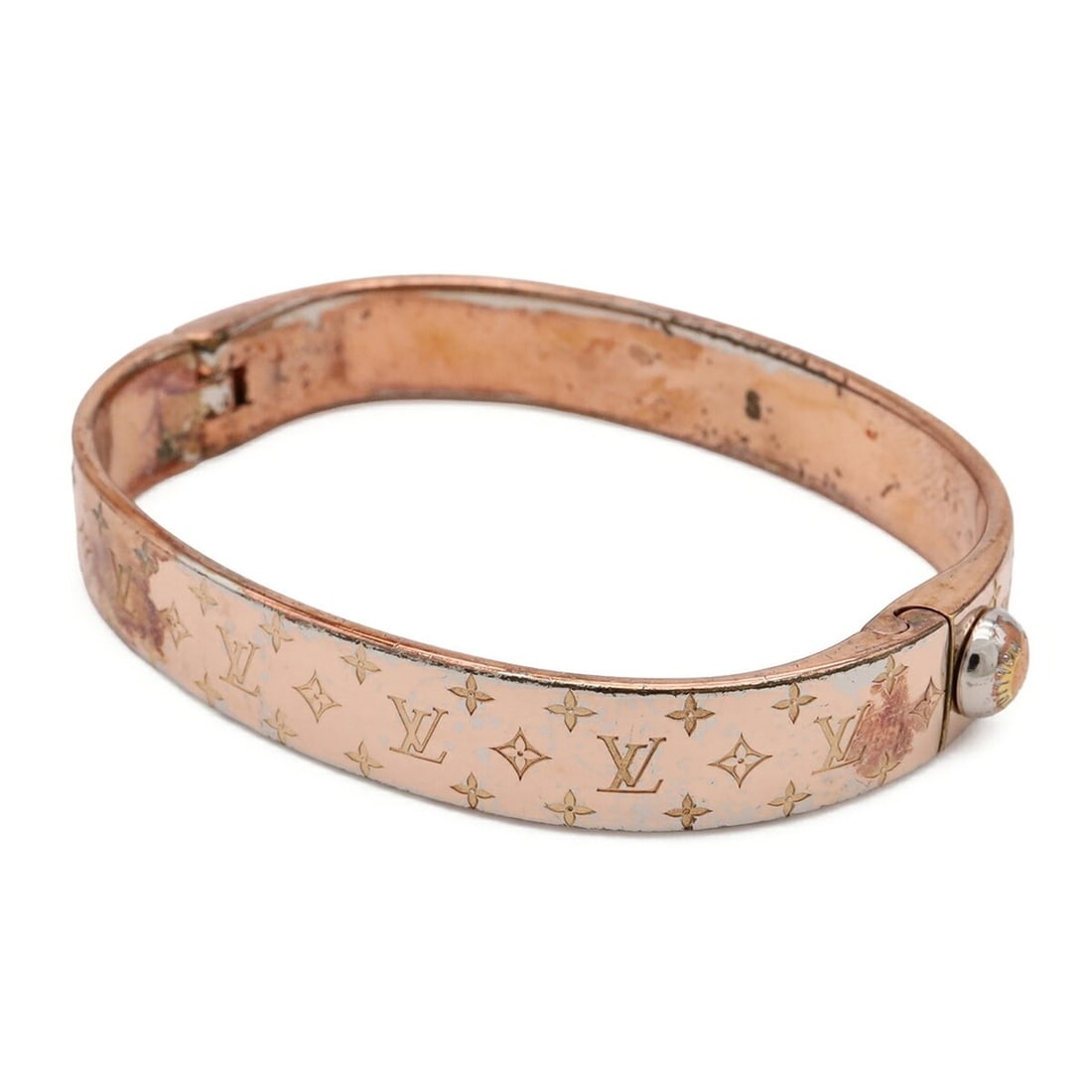 LOUIS VUITTON Cuff Nanogram Bangle Bracelet PGP Pink Gold #S Size M00253: --- Catalog ---Category: SizeSize: SWidth: 9mm / 0.35''Length: 15.5cm / 6.1''Category: DesignType: Cuff braceletColor: Pink goldFinish: Gold platedGender: WomenCategory: GeneralLine: MonogramBrand: Lo