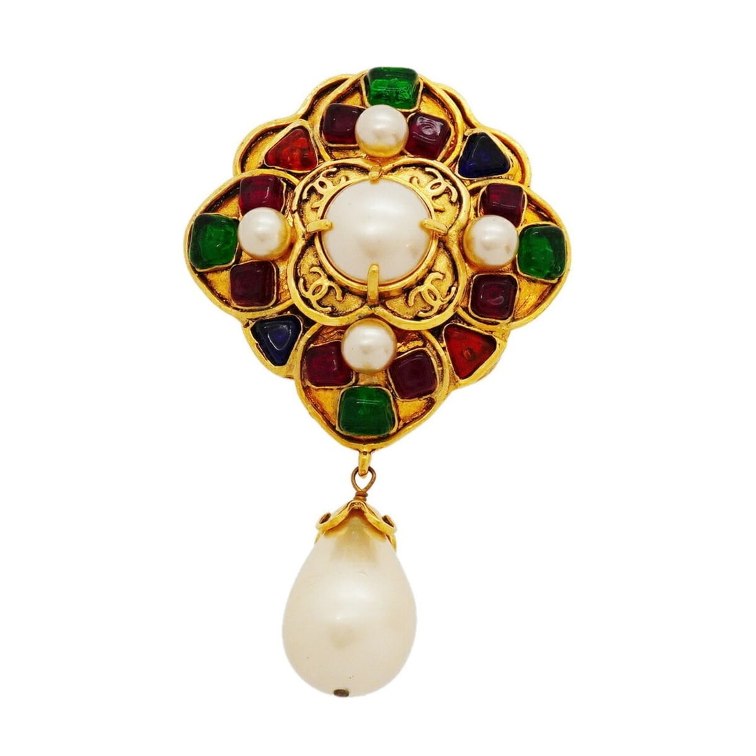 Chanel Brooch, Coco Mark, GP Plated, Faux Pearl, Gripoix Gold, Multicolor, Women's: --- Catalog ---Category: SizeSize (HxWxD): 9.71cm x 5.85cm / 3.82'' x 2.3''Category: DesignType: BroochColor: Gold, Multi-colorGender: WomenMaterial: Gold platingCategory: GeneralBrand: Chanel--- Item