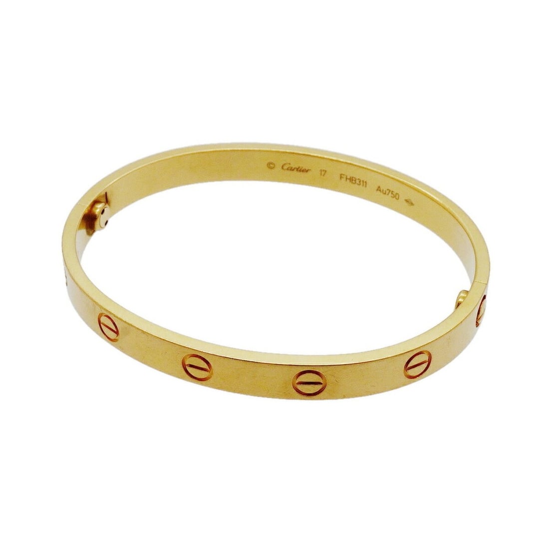 Cartier Love Bracelet Bangle, 18K Yellow Gold, Ladies: --- Catalog ---Category: SizeLength: 17cm / 6.69''Category: DesignType: BangleGender: WomenMaterial: Yellow gold (18K)Category: GeneralBrand: Cartier--- Item List ---Section: ConditionRanking: Rank AB