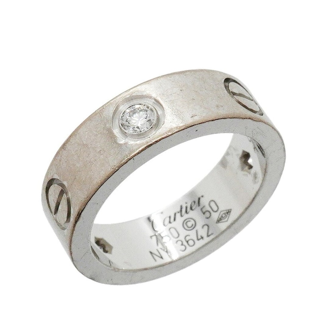 Cartier Love Ring, 3PD, 18KWG White Gold, Diamond, Size #50, Ladies' Ring: --- Catalog ---Category: SizeUS Size: 5.5Brand Size: 50Category: DesignType: Band ringStone: DiamondGender: WomenMaterial: White gold (18K)Category: GeneralBrand: Cartier--- Item List ---Section: Cond