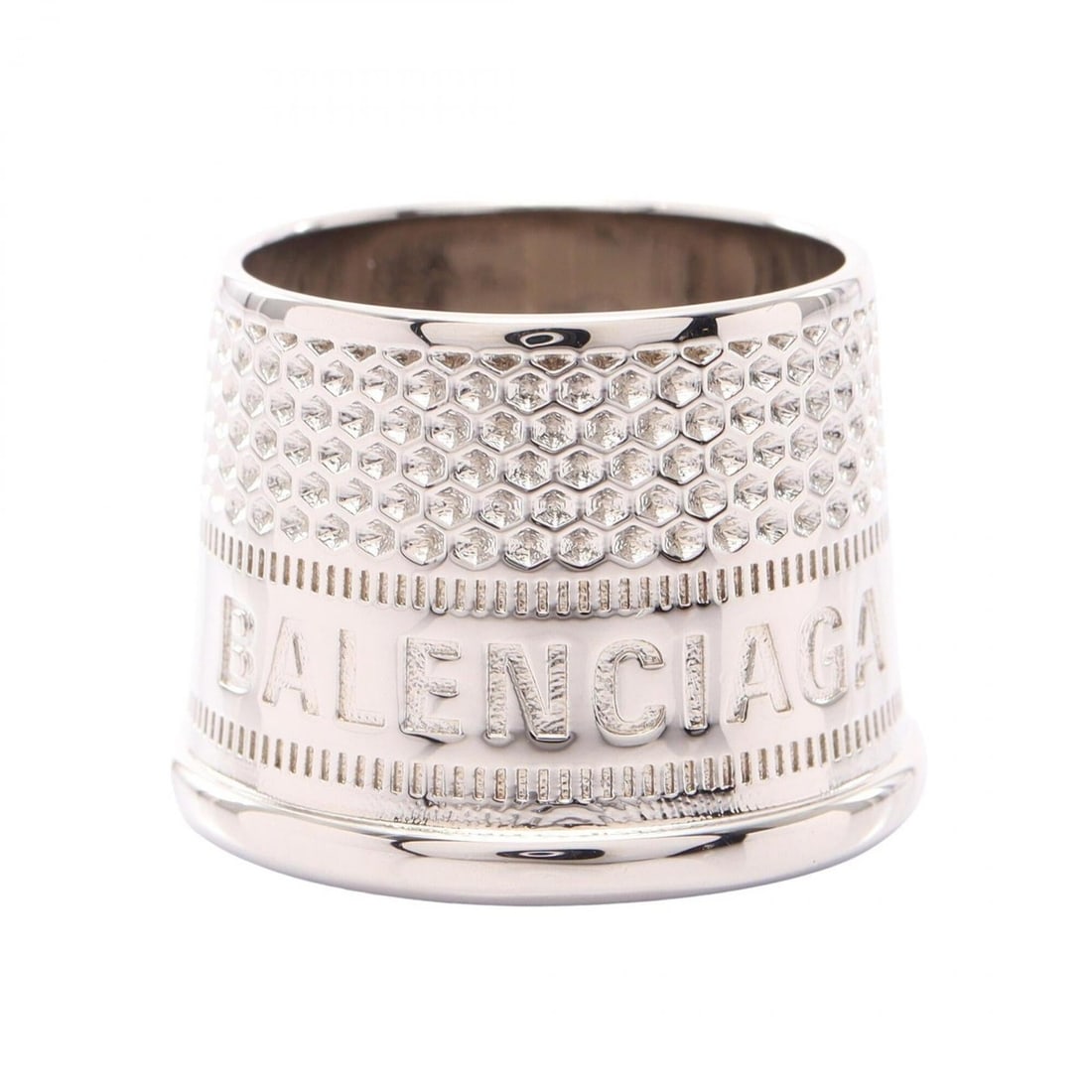 Balenciaga THIMBLE ring, metal jewelry, men's, silver tone, 700216: --- Catalog ---Category: SizeWidth: 20mm / 0.79''JP Size: 23US Size: 11Category: DesignType: Band ringColor: SilverGender: MenMaterial: MetalCategory: GeneralBrand: Balenciaga--- Item List ---Section: