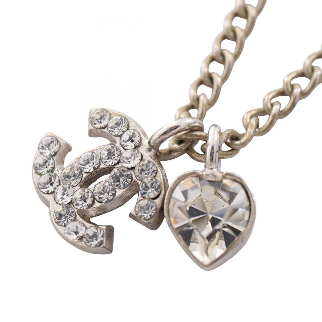 Chanel CHANEL 05C Coco Mark Heart Necklace Jewelry Metal Rhinestone Women's Silver/Clear: --- Catalog ---Category: SizePendant Size: 11mm x 9mm / 0.43'' x 0.35''Neck Circumference: 42 cm / 16.53''Category: DesignColor: Clear, SilverGender: WomenMaterial: Metal, RhinestoneNecklace Type: Nec