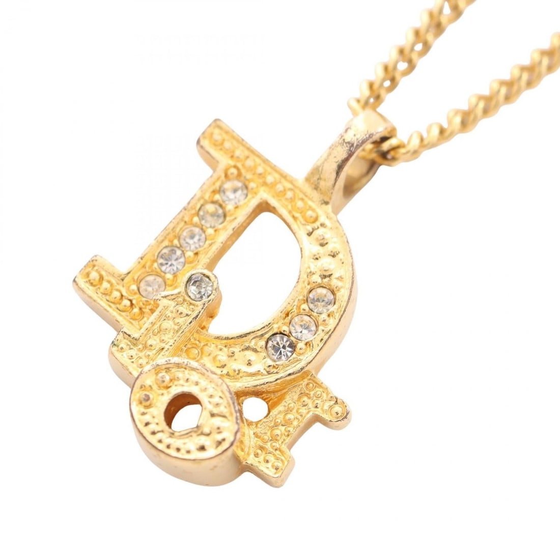 Christian Dior Logo Necklace, Gold Plated (GP) Rhinestone, Women's, Tone, Clear Tone: --- Catalog ---Category: SizePendant Size: 19mm x 14mm / 0.74'' x 0.55''Neck Circumference: 41 cm - 45.5 cm / 16.14'' - 17.91''Category: DesignColor: Clear, GoldGender: WomenMaterial: Gold plating, Rh