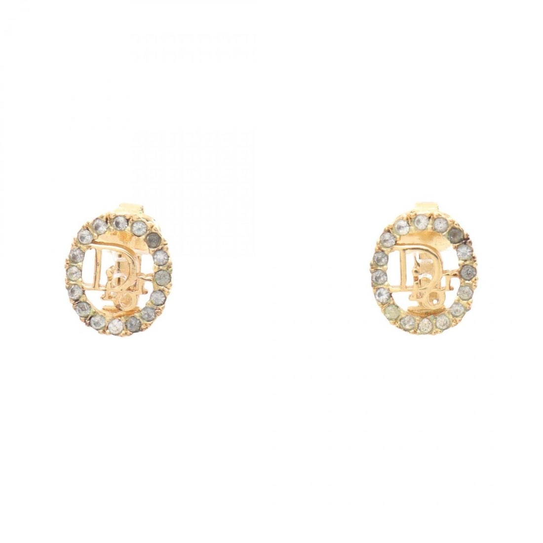 Christian Dior logo earrings, gold-plated (GP) rhinestone women's, gold-toned, clear. (1 of 8)