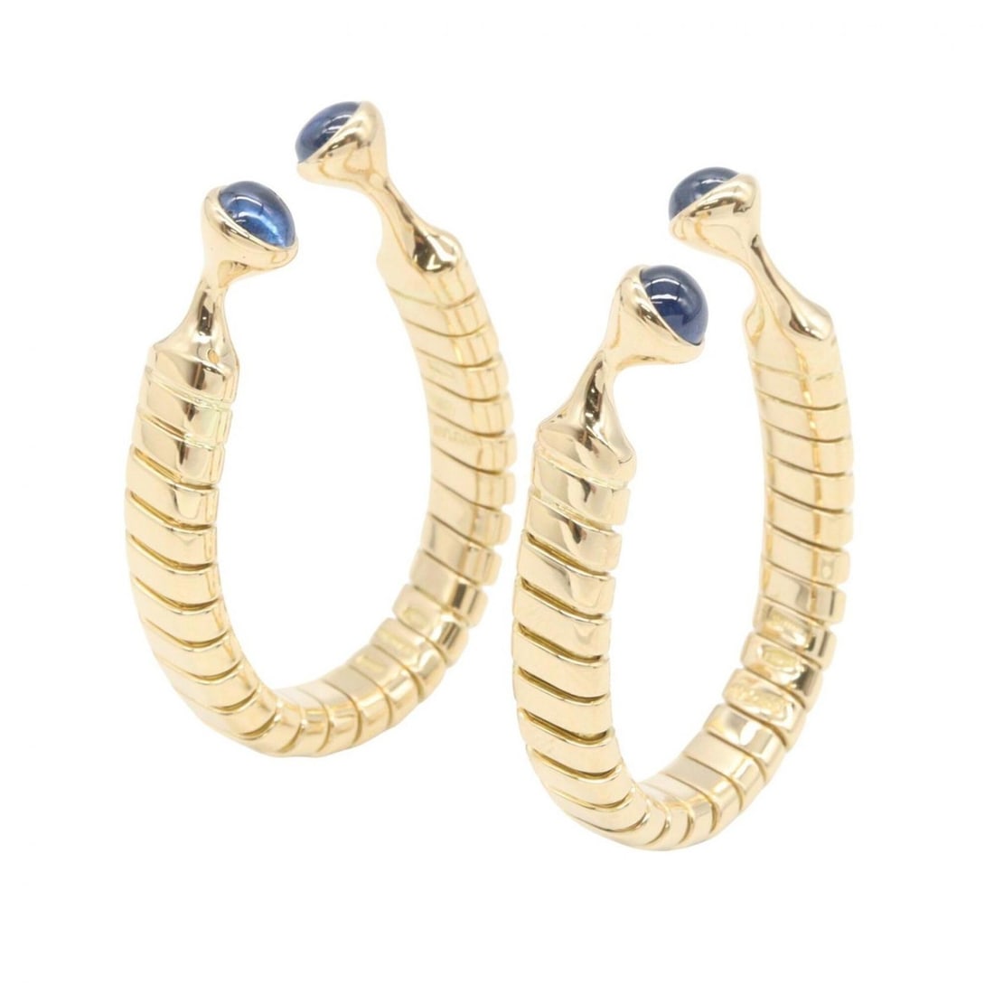 BVLGARI Tubogas Sapphire Cufflinks, 18K (Yellow Gold), Sapphire, Women's, Gold/Blue Tone, 347784: --- Catalog ---Category: SizeWeight: 18.1g / 0.63oz.Size (HxWxD): 30.00mm x 5.00mm / 1.18'' x 0.20''Category: DesignType: CufflinksColor: Blue, GoldStone: SapphireGender: WomenMaterial: Yellow gold (1