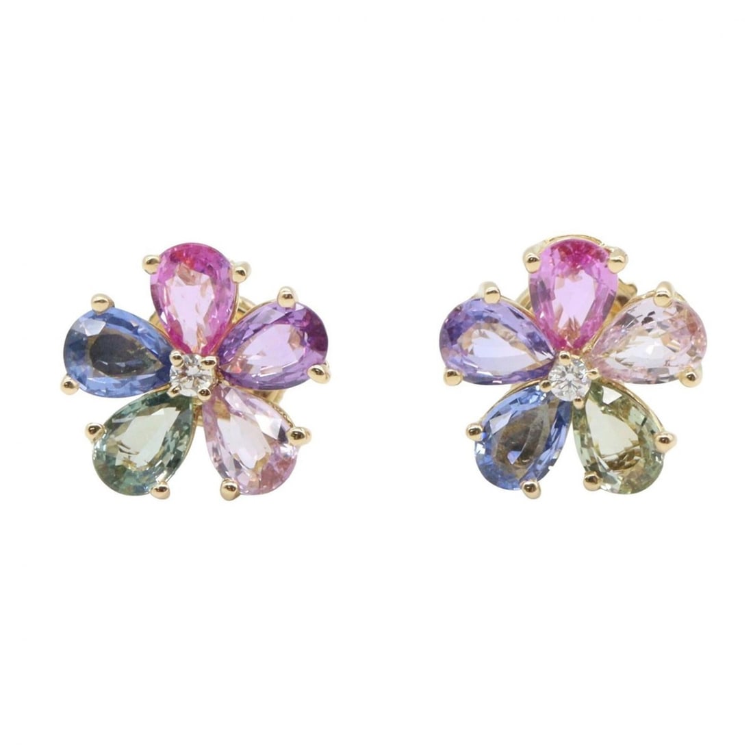 BVLGARI Flower Contrail Earrings, Sapphire 18K (Yellow Gold), Sapphire, Women's, Gold Tone, (1 of 6)
