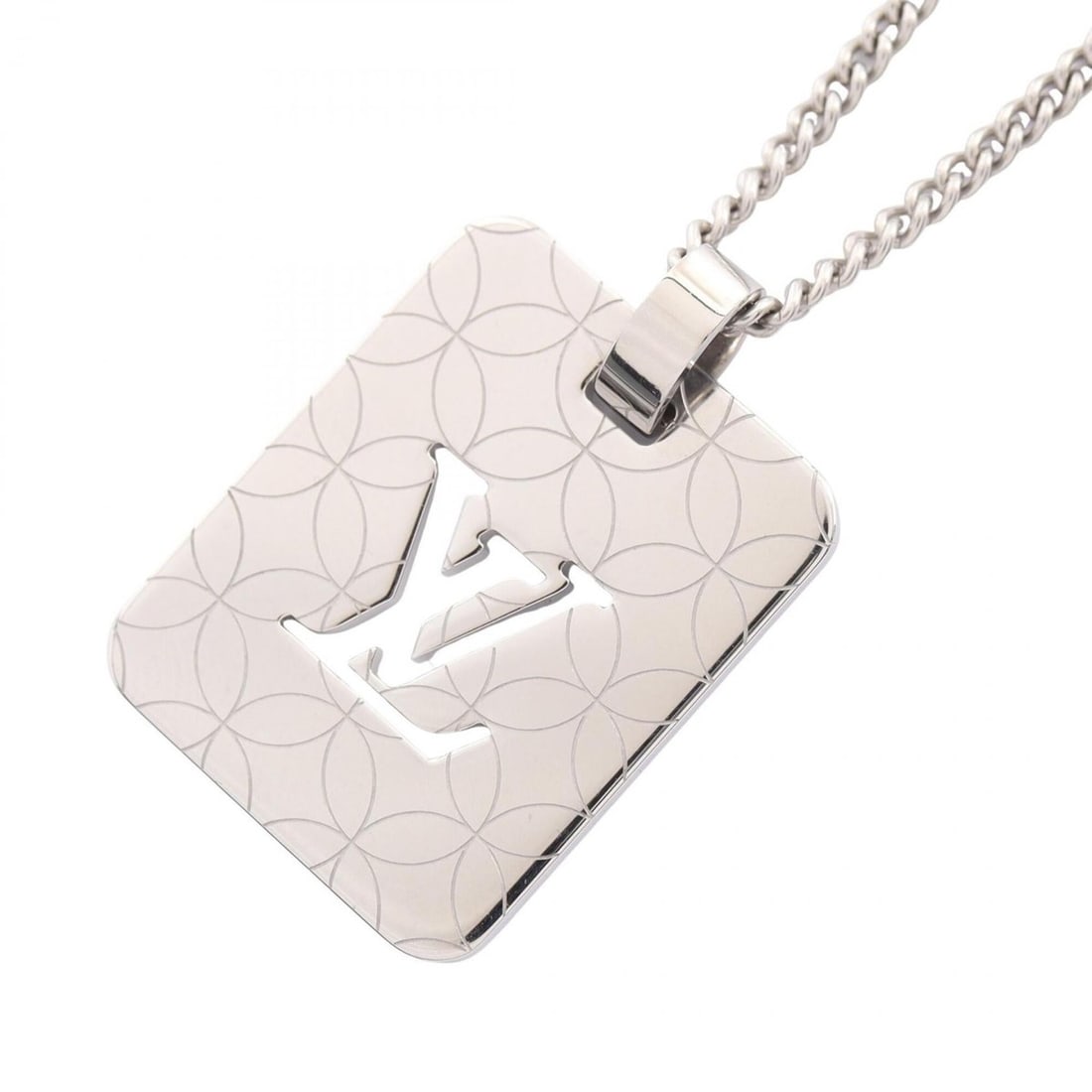 Louis Vuitton Bandentif Champs-Élysées PM Necklace, Metal Jewelry, Women's, Silver Tone, M65452: --- Catalog ---Category: SizePendant Size: 25mm x 20mm / 0.98'' x 0.78''Neck Circumference: 57.5 cm / 22.63''Category: DesignColor: SilverGender: WomenMaterial: MetalNecklace Type: NecklaceCategory: G