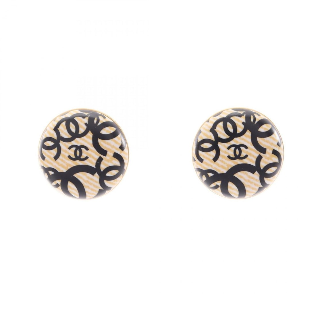 Chanel Coco Mark Round Earrings 02P Jewelry GP (Gold Plated) Plastic Women's Gold/Black Multicolor: --- Catalog ---Category: SizeSize (HxWxD): 23.00mm x 23.00mm / 0.91'' x 0.91''Category: DesignType: Clip earringsColor: Black, Gold, Multi-colorGender: WomenMaterial: Gold plating, PlasticCategory: Ge