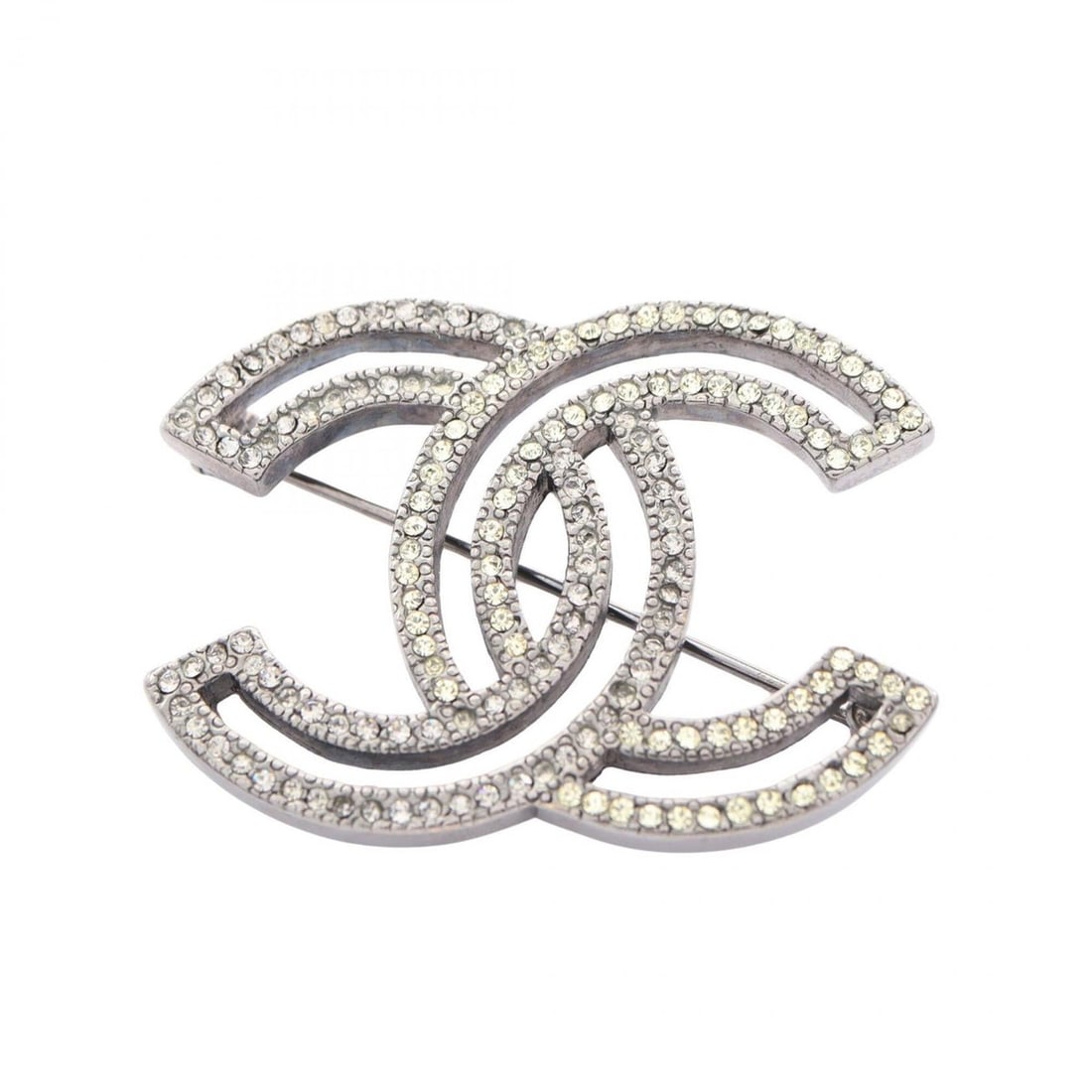 Chanel Coco Mark Brooch Accessory, Metal, Rhinestone, Women's, Silver/Clear Tones (1 of 7)
