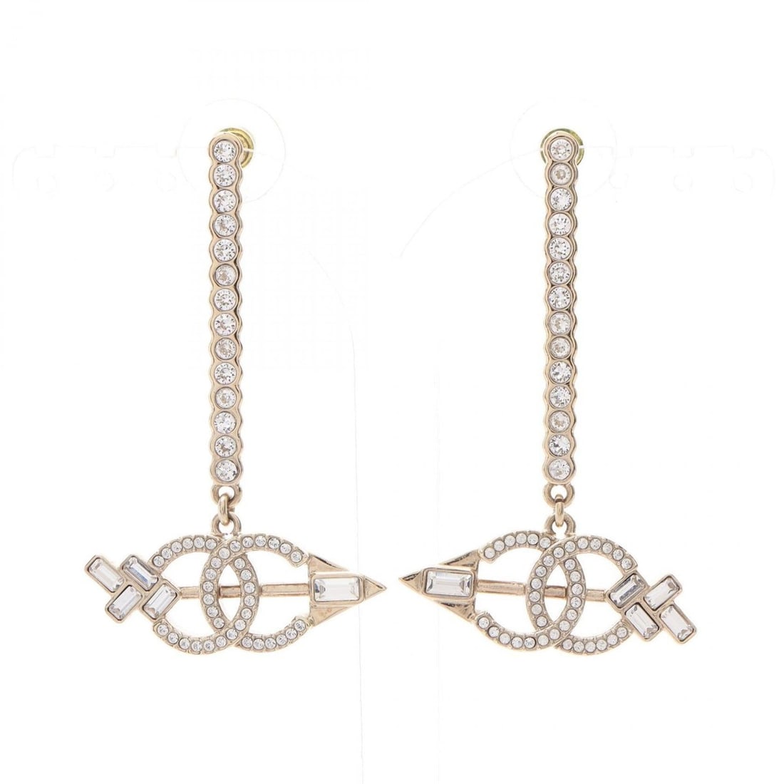 Chanel Coco Mark Arrow Swing B23C Earrings, Gold Plated (GP) Rhinestone, Women's, Tone, Clear Tone: --- Catalog ---Category: SizeSize (HxWxD): 59.00mm x 35.00mm / 2.32'' x 1.38''Category: DesignType: Drop earringsColor: Clear, GoldGender: WomenMaterial: Gold plating, RhinestoneCategory: GeneralBrand