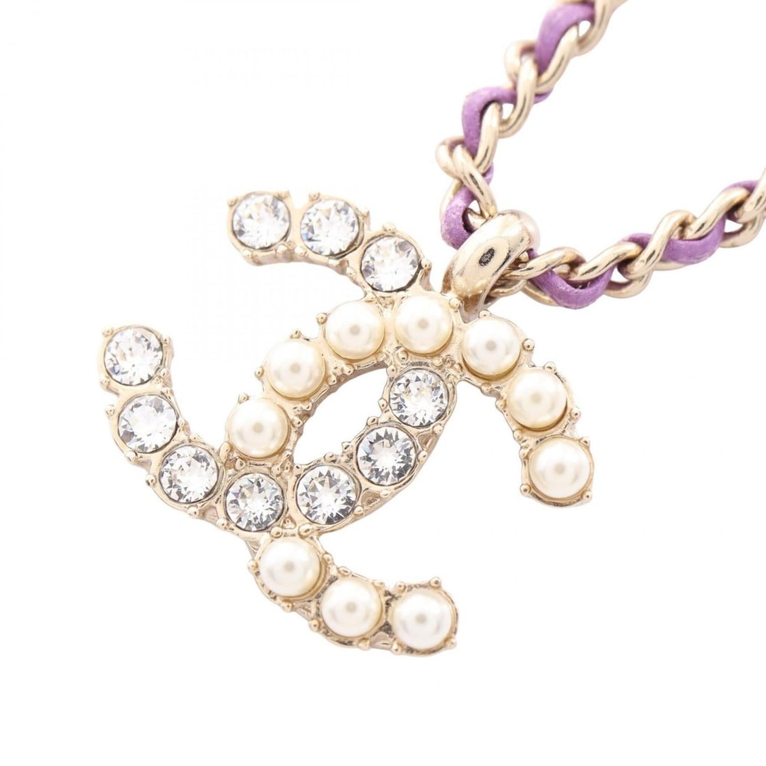 Chanel Coco Mark B20B Necklace Jewelry GP (Gold Plated) Leather Faux Pearl Rhinestone Women's Gold: --- Catalog ---Category: SizePendant Size: 19mm x 26mm / 0.74'' x 1.02''Neck Circumference: 42 cm - 48.5 cm / 16.53'' - 19.09''Category: DesignColor: Gold, Multi-color, PurpleGender: WomenMaterial: Ar