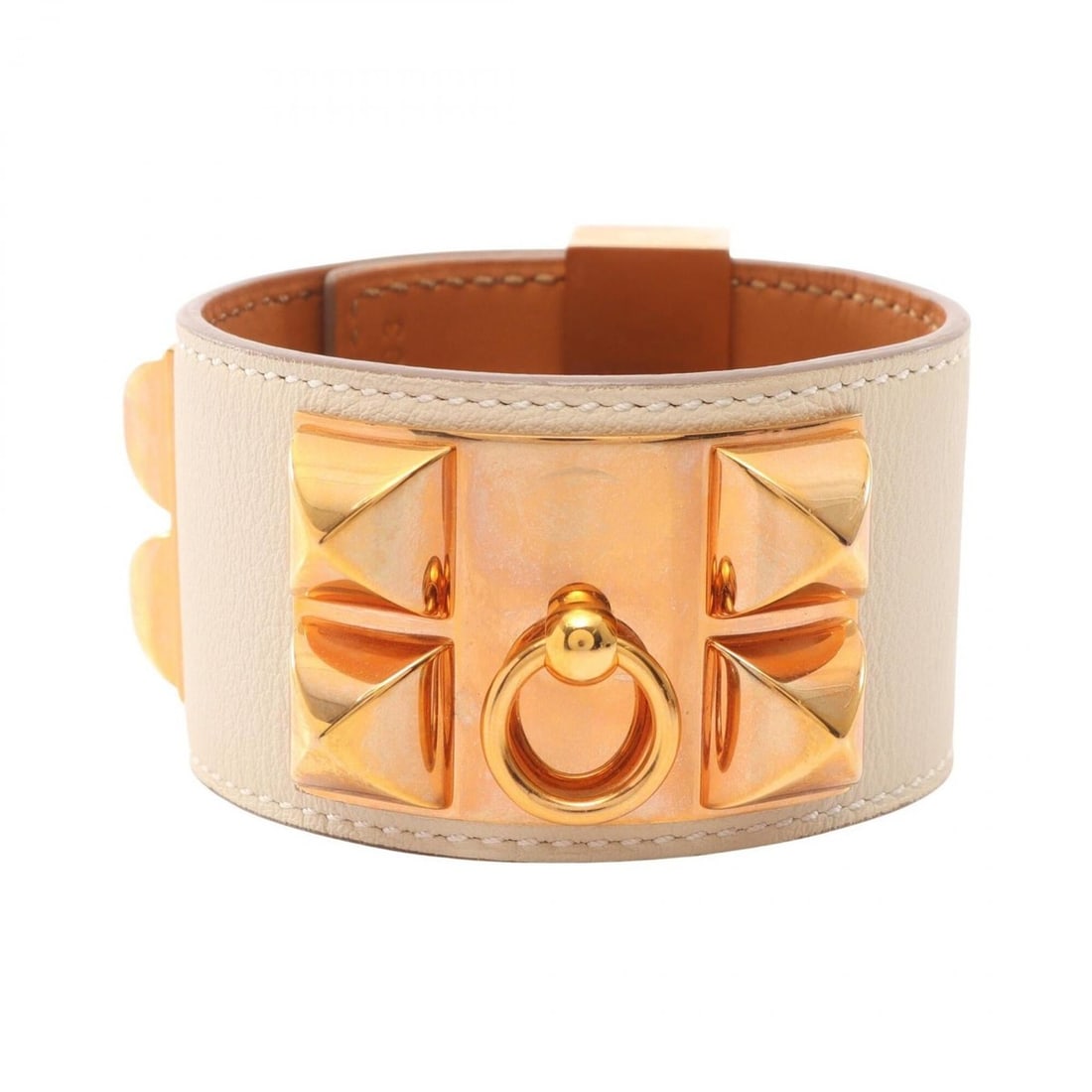 Hermes Collier de Chien Cle Bangle Accessory, Gold Plated (GP), Veau Swift Leather, Women's, (1 of 9)