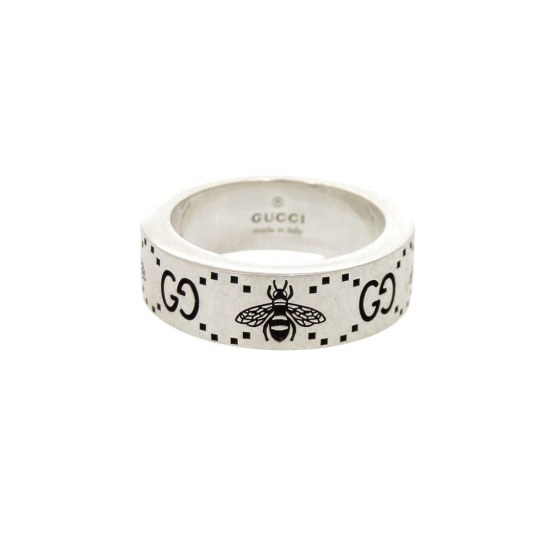 Gucci GG & Bee Engraved Sterling Silver 925 #8 Ring 0362GUCCI: --- Catalog ---Category: SizeJP Size: 7US Size: 4Category: DesignType: Band ringColor: SilverGender: WomenMaterial: Silver 925Category: GeneralBrand: GucciCountry of Origin: Italy--- Item List ---Sect