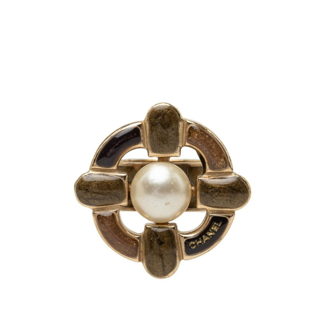 Chanel Coco Mark Ring, 07A, Gold Brown Plated, Faux Pearl, Women's, CHANEL: --- Catalog ---Category: SizeJP Size: 14US Size: 7Category: DesignType: Band ringColor: Brown, GoldGender: WomenCategory: GeneralBrand: Chanel--- Item List ---Section: ConditionRanking: Rank AB Used -