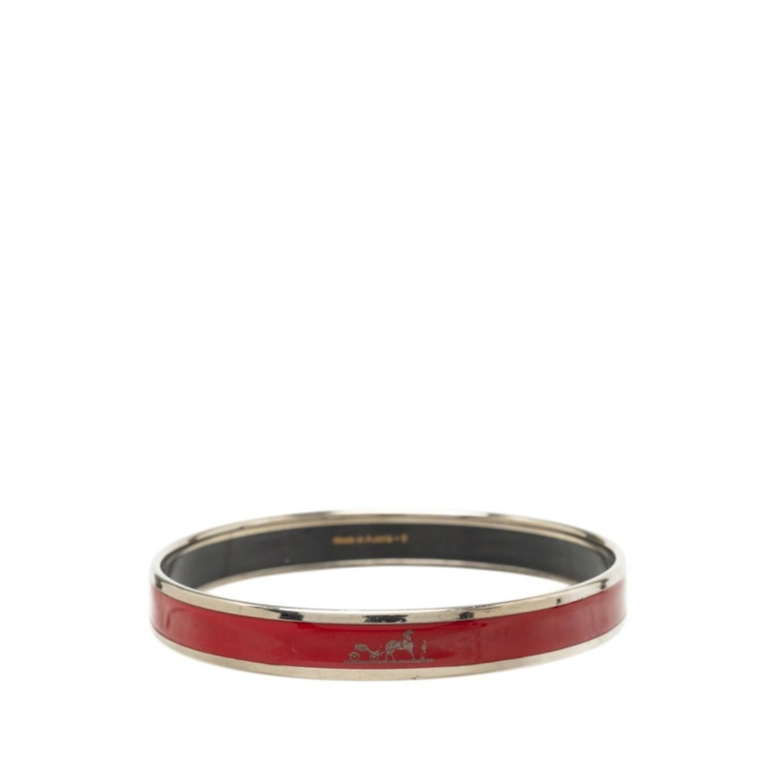 Hermes Email PM Caleche Bangle, Wine Red/Bordeaux, Silver Metal, Women's.: --- Catalog ---Category: SizeLength: 19cm / 7.48''Category: DesignType: BangleColor: Bordeaux, Red color, Silver, WineGender: WomenMaterial: MetalCategory: GeneralBrand: Hermes--- Item List ---Section