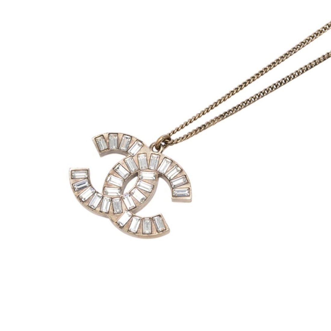 Chanel Coco Mark Bijou Chain Pendant Necklace, 10-Piece Engraved Gold Plated Rhinestone Necklace for: --- Catalog ---Category: SizePendant Size: 24.8mm x 30.7mm / 0.97'' x 1.2''Neck Circumference: 62 cm / 24.4''Category: DesignColor: GoldGender: WomenMaterial: RhinestoneNecklace Type: NecklaceCategory