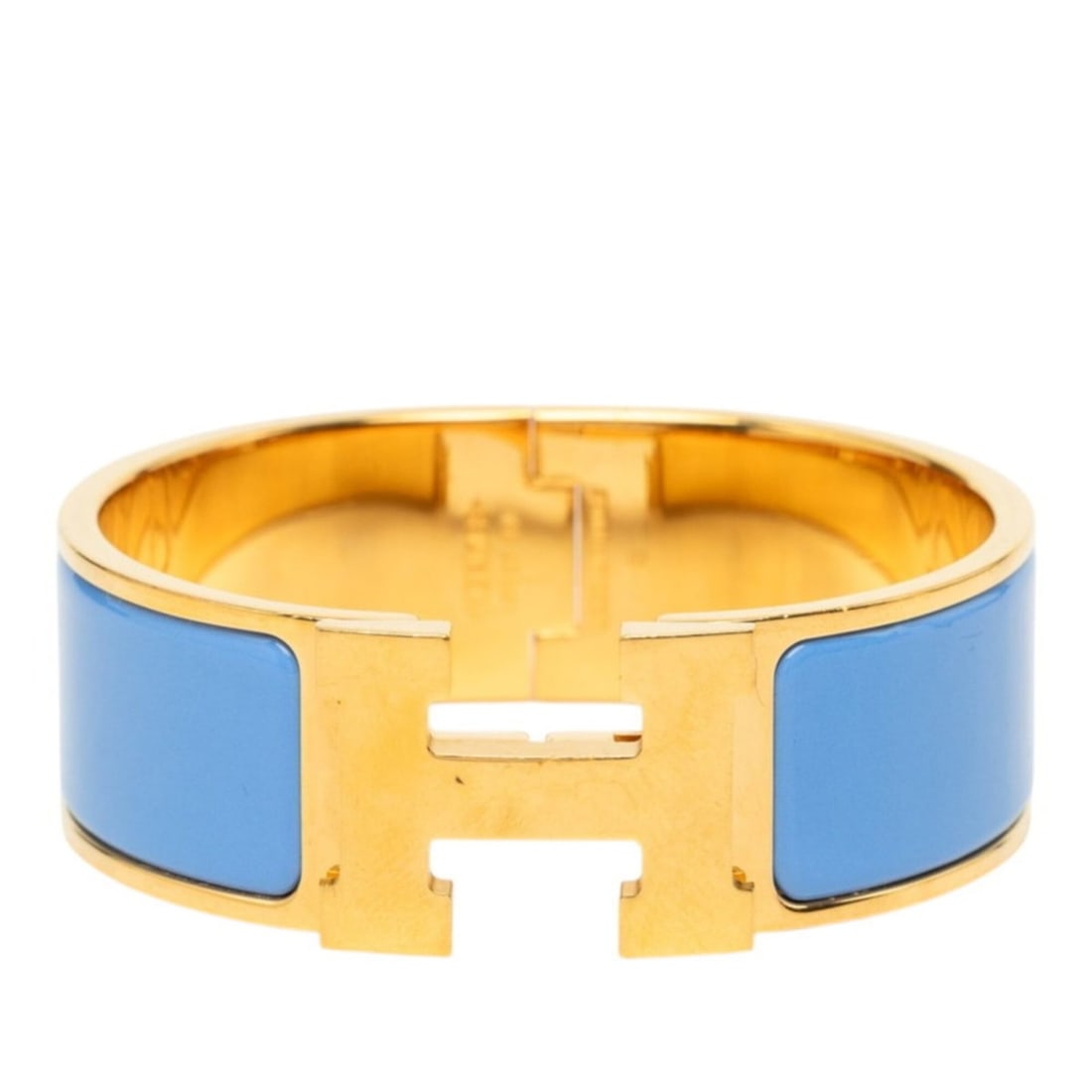 Hermes Clic Clac H PM Bracelet Bangle Blue Gold Plated Enamel Women's HERMES (1 of 6)