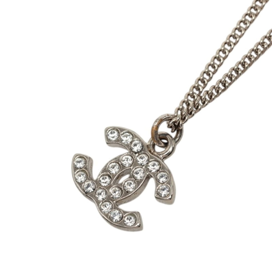 Chanel Coco Mark Chain Pendant Necklace, 10V Stamped, Silver Metal Rhinestone, Women's CHANEL: --- Catalog ---Category: SizePendant Size: 14.2mm x 14.8mm / 0.55'' x 0.58''Neck Circumference: 44 cm / 17.32''Category: DesignColor: SilverStone: RhinestoneGender: WomenMaterial: MetalPendant Type: P