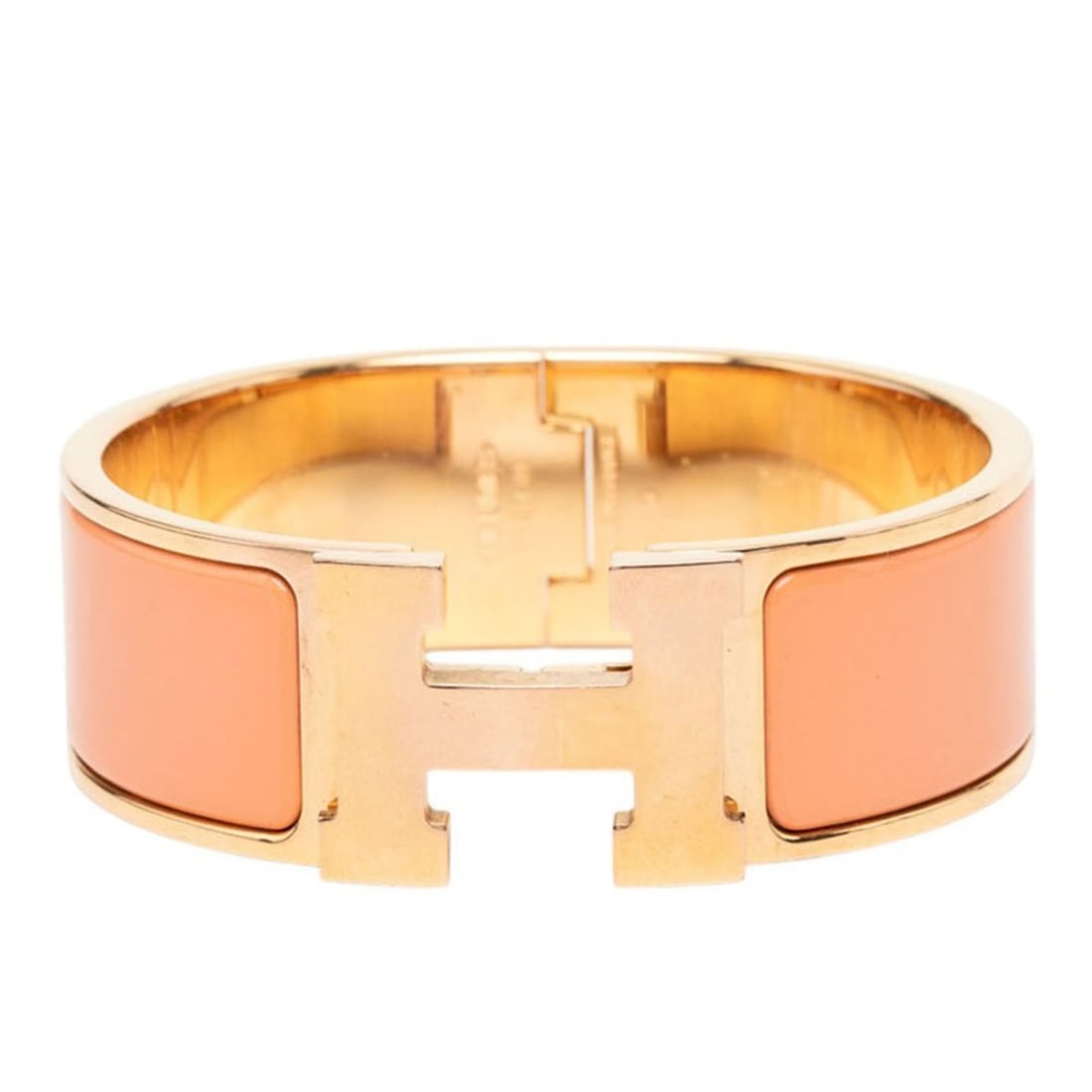 Hermes Clic Clac PM Enamel Bracelet Bangle Gold Pink Plated Women's HERMES: --- Catalog ---Category: SizeWidth: 2cm / 0.78''Length: 16cm / 6.29''Total Length: 19cm / 7.48''Category: DesignType: Charm braceletColor: Gold, PinkGender: WomenCategory: GeneralLine: ClicBrand: Herm
