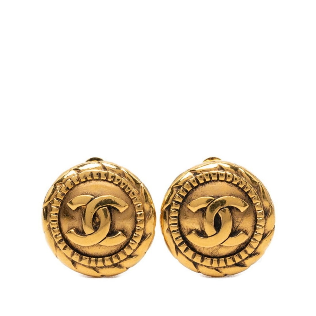 Chanel Vintage Coco Mark Round Earrings, Gold Plated, Women's CHANEL: --- Catalog ---Category: SizeSize (HxWxD): 22.30mm x 22.30mm / 0.88'' x 0.88''Category: DesignType: Clip earringsColor: GoldGender: WomenCategory: GeneralBrand: Chanel--- Item List ---Section: Conditi