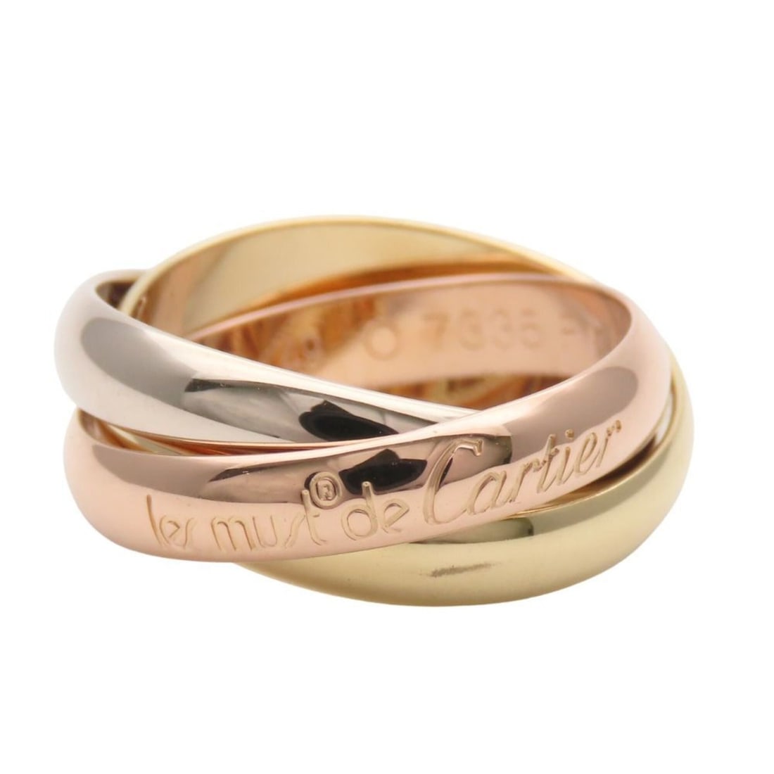 Cartier Trinity Classic Must de Ring, Size 49, 18K Yellow Gold, Pink White Women's.: --- Catalog ---Category: SizeJP Size: 9US Size: 5Category: DesignType: Band ringColor: Gold, Pink gold, SilverGender: WomenMaterial: Pink gold (18K), White gold (18K), Yellow gold (18K)Category: Gener