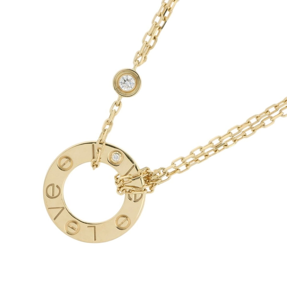 Cartier LOVE Circle Necklace with 2 Diamonds (0.03ct total) in 18K Yellow Gold (B7219500).: --- Catalog ---Category: DesignColor: Yellow goldGender: WomenMaterial: Yellow gold (18K)Pendant Type: PendantNecklace Type: NecklaceCategory: GeneralMPN: B7219500Brand: Cartier--- Item List