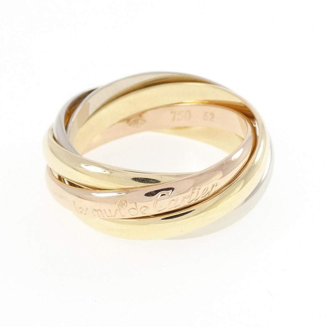Cartier Trinity Ring: --- Catalog ---Category: SizeJP Size: 12US Size: 6.5Category: DesignType: Band ringGender: WomenMaterial: Pink gold (18K), White gold (18K), Yellow gold (18K)Category: GeneralLine: TrinityBrand:
