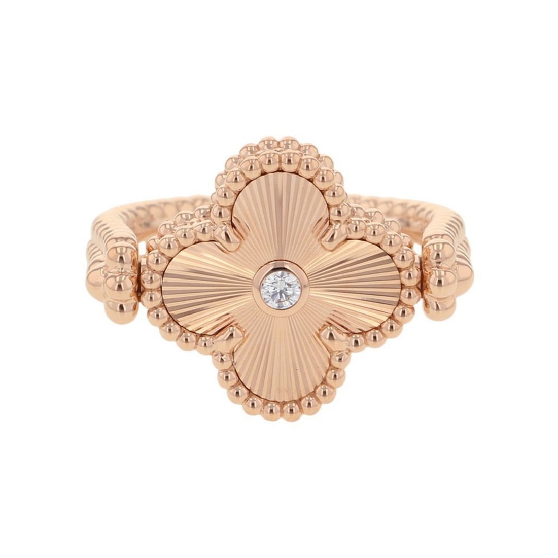 Van Cleef & Arpels Alhambra Reversible Ring, Gray Mother-of-Pearl, 1P Diamond (0.04ct), Guilloché,: --- Catalog ---Category: SizeJP Size: 12US Size: 6.5Category: DesignType: Band ringColor: Gray, Pink goldGender: WomenMaterial: Pink gold (18K)Category: GeneralMPN: VCARPGV552/VCARPGV500Brand: Van