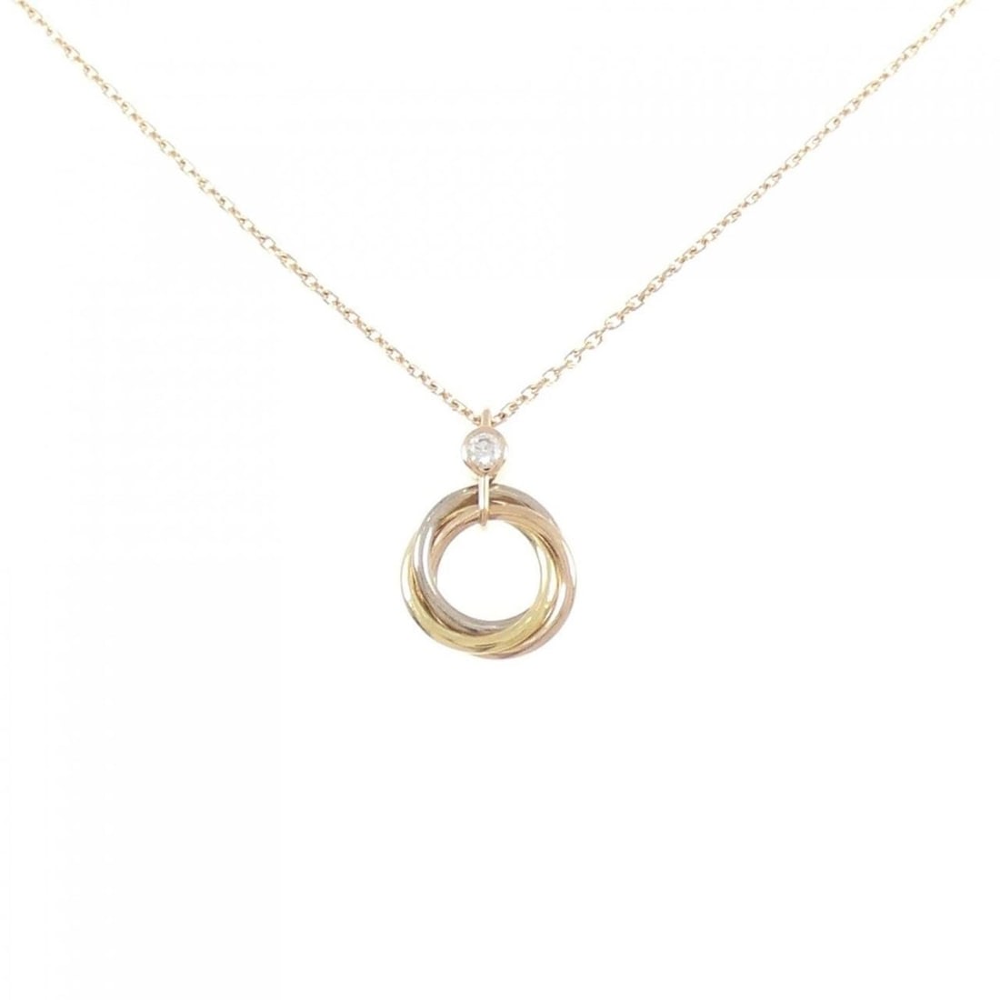 Cartier Trinity Necklace: --- Catalog ---Category: SizePendant Size: 14.9mm x 10.5mm / 0.58'' x 0.41''Neck Circumference: 41 cm / 16.14''Category: DesignGender: WomenMaterial: Pink gold (18K), White gold (18K), Yellow gold