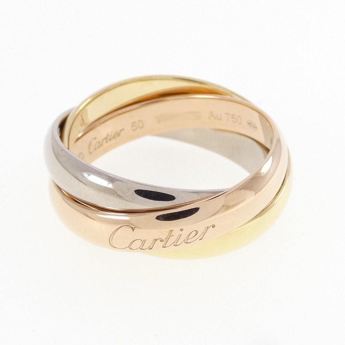 Cartier Trinity Ring: --- Catalog ---Category: SizeJP Size: 10US Size: 5.5Category: DesignType: Band ringGender: WomenMaterial: Pink gold (18K), White gold (18K), Yellow gold (18K)Category: GeneralLine: TrinityBrand: