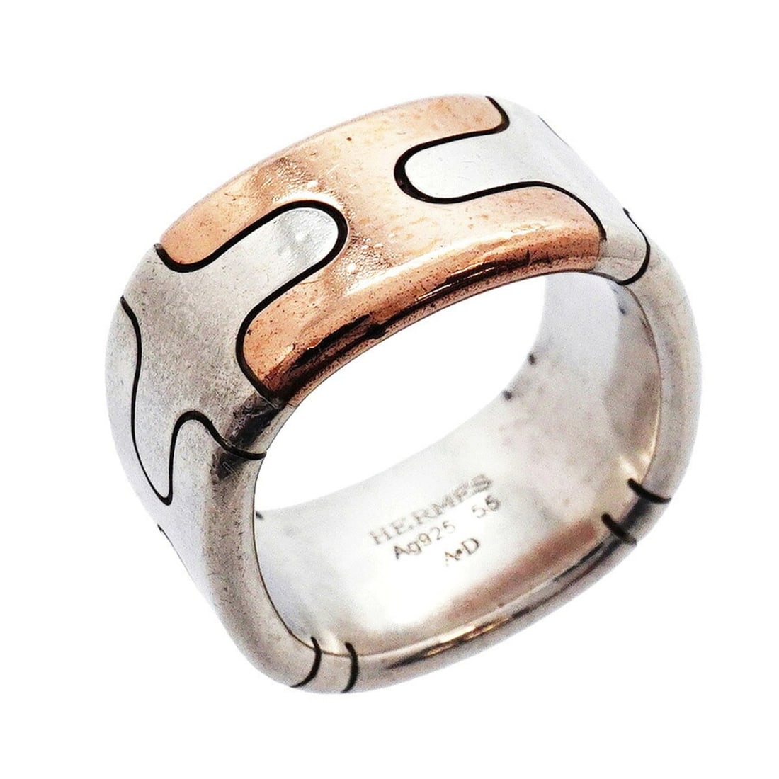 Hermes Hercules Ring, Sterling Silver 925, Bronze, Size #55, Men's/Women's: --- Catalog ---Category: SizeUS Size: 7.5Brand Size: 55Category: DesignType: Band ringGender: Men,WomenMaterial: Bronze, Silver 925Category: GeneralBrand: Hermes--- Item List ---Section: