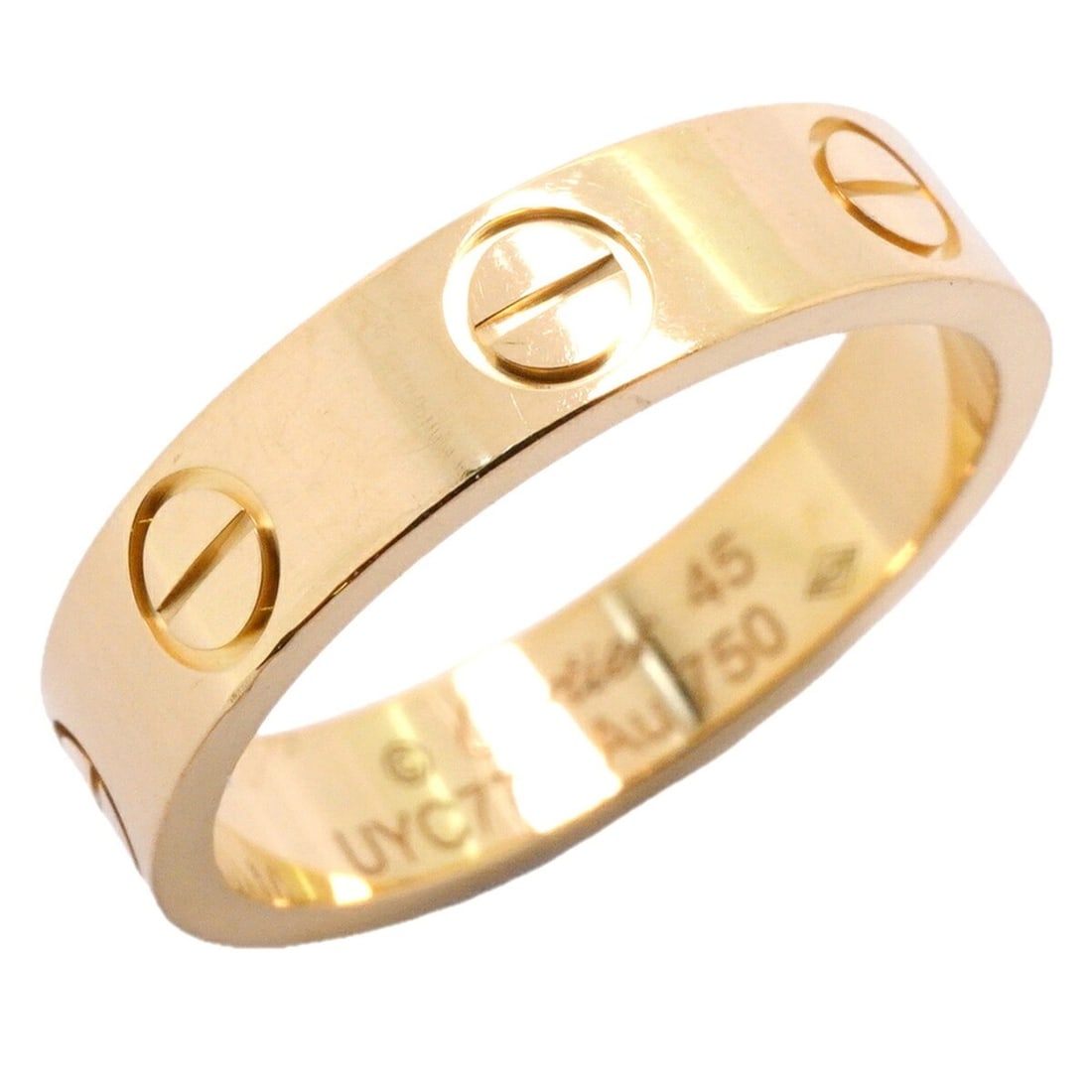 Cartier Mini Love Ring, 18K Yellow Gold, Size 45, Women's: --- Catalog ---Category: SizeUS Size: 3.5Brand Size: 45Category: DesignType: Band ringGender: WomenMaterial: Yellow gold (18K)Category: GeneralBrand: Cartier--- Item List ---Section: ConditionRanking: