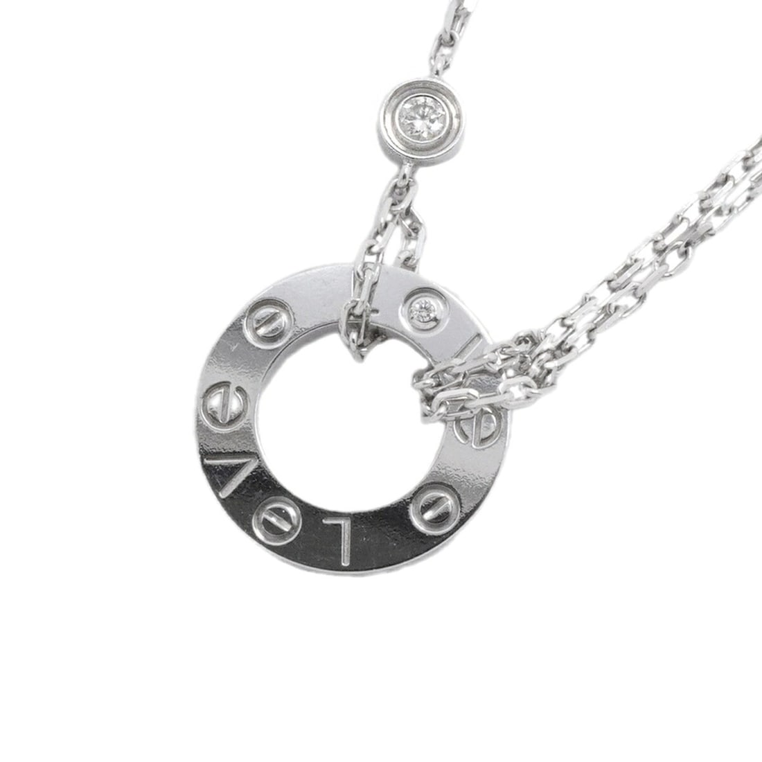Cartier Love Circle Necklace, 2PD, 18KWG White Gold, Diamonds, Ladies' P3443095: --- Catalog ---Category: SizePendant Size: 13mm x 13mm / 0.51'' x 0.51''Neck Circumference: 38 cm - 41 cm / 14.96'' - 16.14''Category: DesignStone: DiamondGender: WomenMaterial: White gold